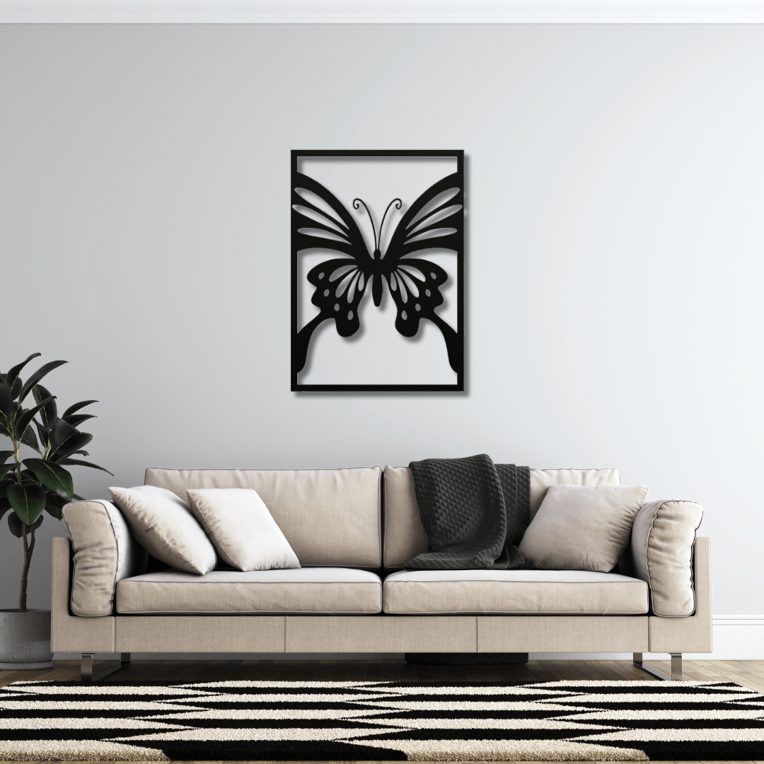 Wall Art Black / 12 Inch Beautiful Butterfly Wall Art in Rectangle Frame