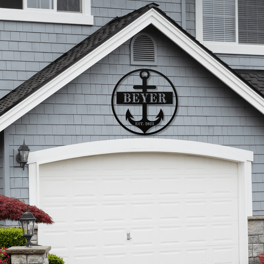 Wall Art Black / 12 Inch Boat Anchor Custom Name Sign with Established Date