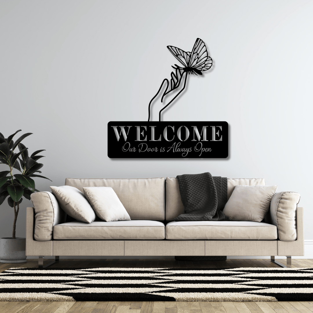 Wall Art Black / 12 Inch Butterfly Welcome Sign