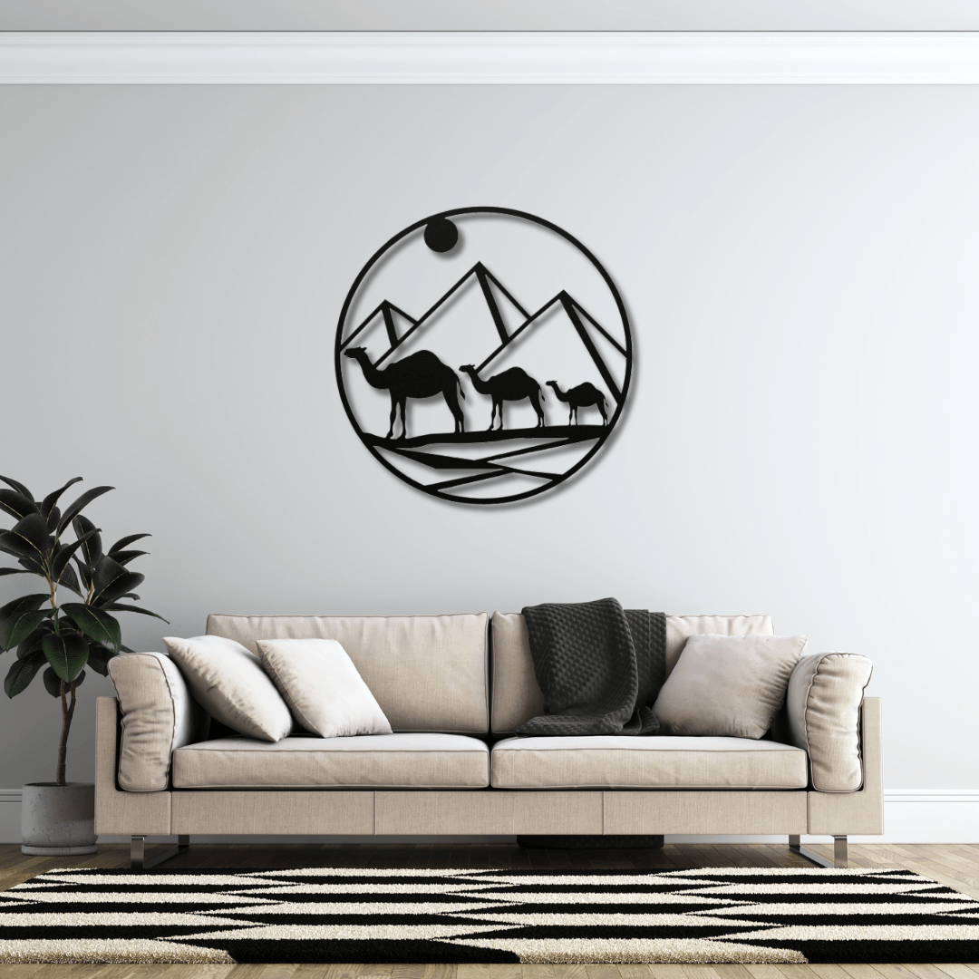 Wall Art Black / 12 Inch Camels Walking in the Desert Wall Art