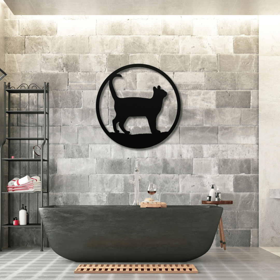 Wall Art Black / 12 Inch Cat in a Circular Frame