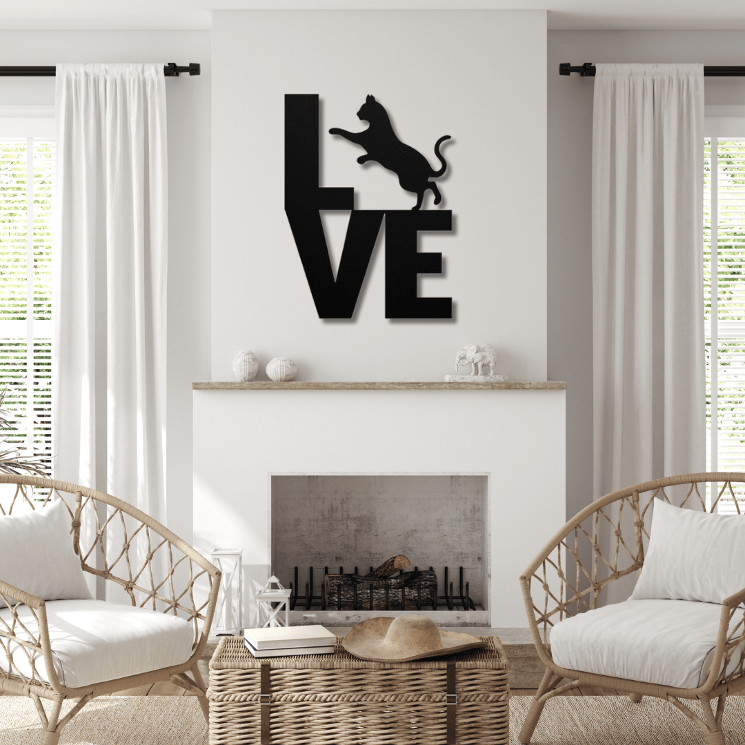 Wall Art Black / 12 Inch Cat LOVE Word Art