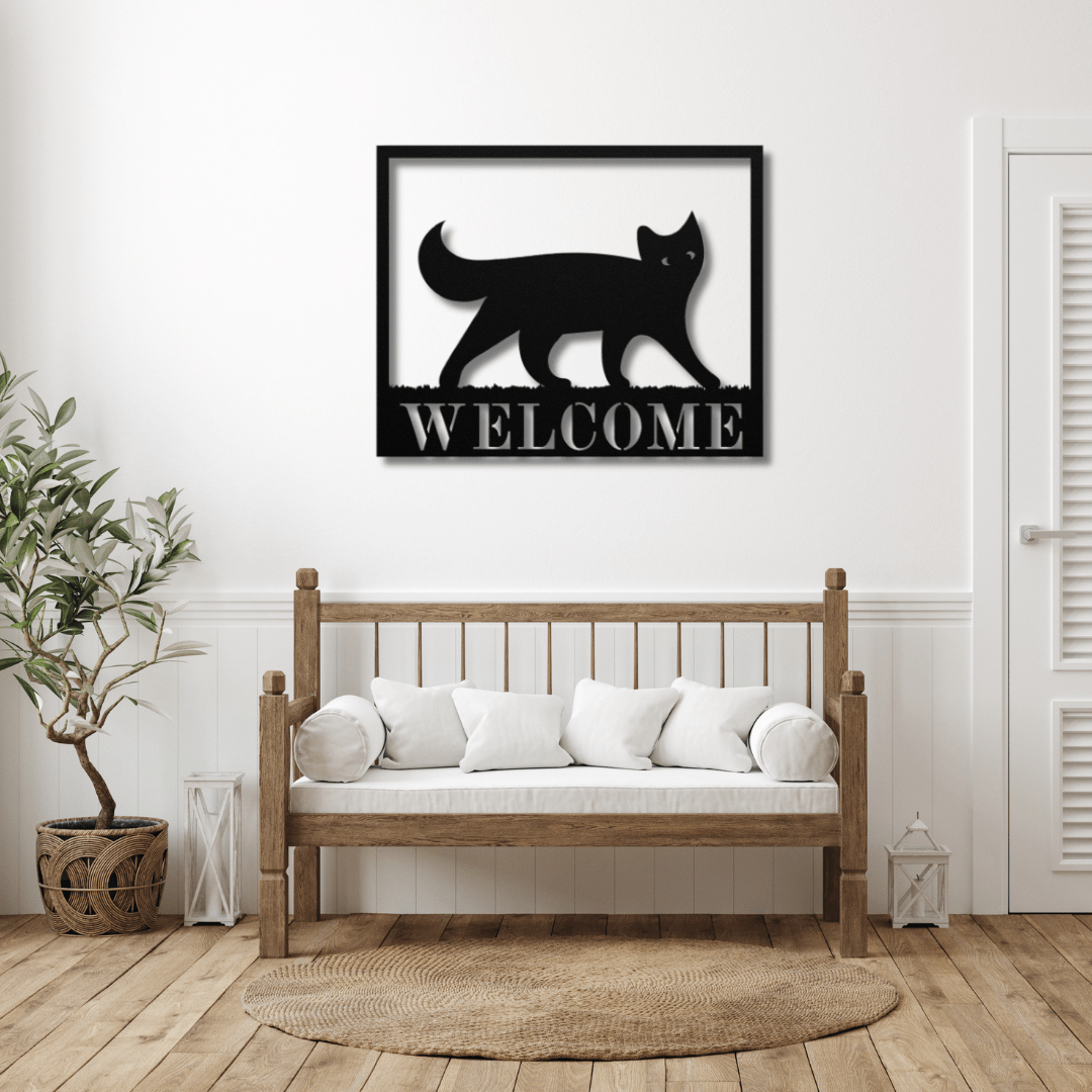 Wall Art Black / 12 Inch Cat Welcome Sign