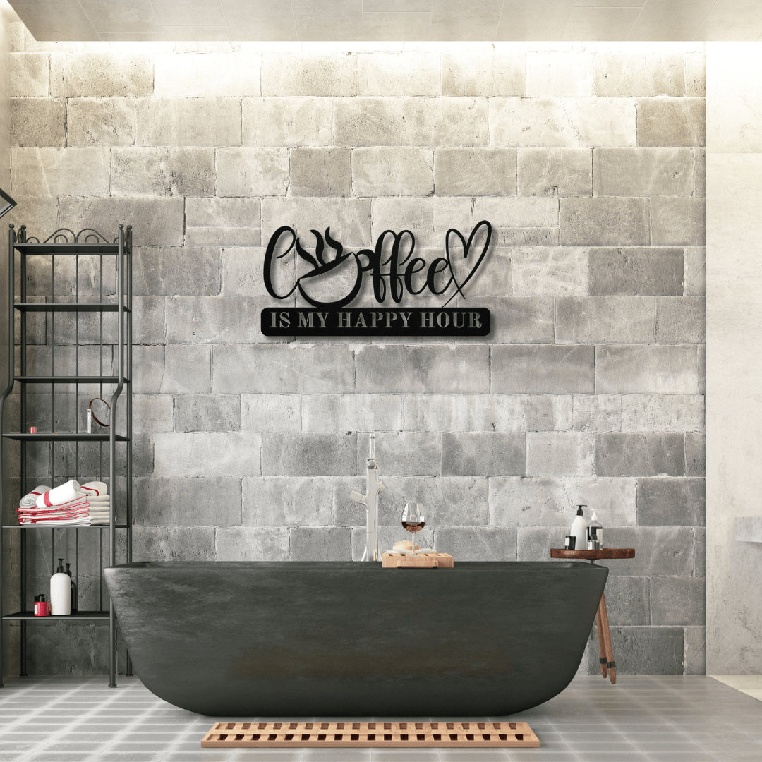 Wall Art Black / 12 Inch Coffee is My Happy Hour with Heart Wall Art