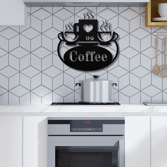 Wall Art Black / 12 Inch Coffee Kitchen Decor with Three Cups of Coffee