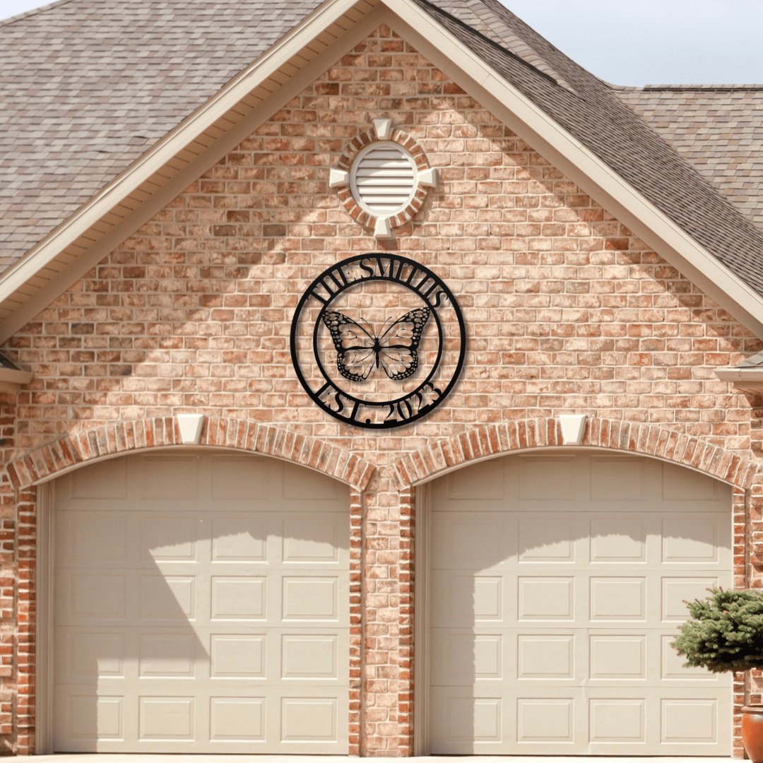 Wall Art Black / 12 Inch Custom Butterfly Name Sign with Established Date