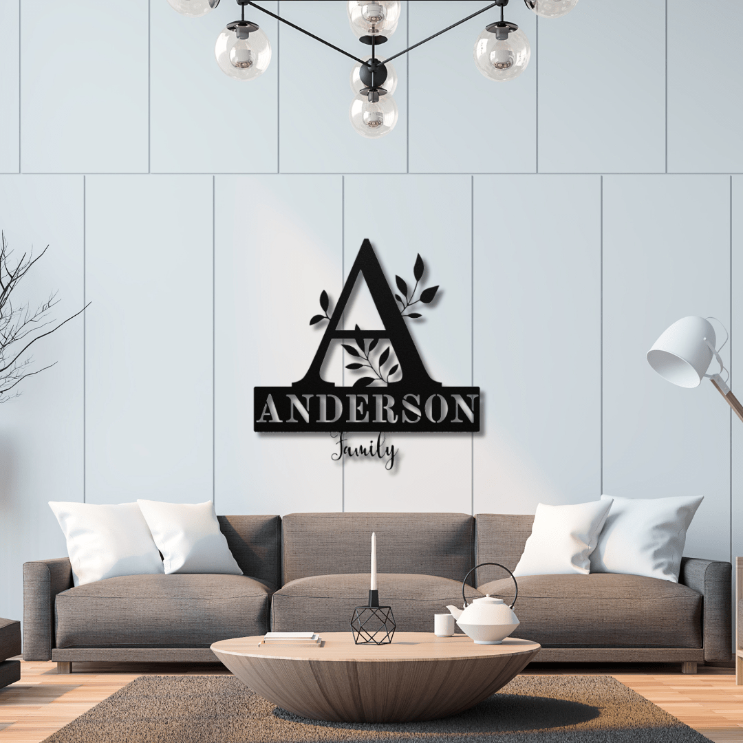 Wall Art Black / 12 Inch Custom Family Monogram and Name Sign