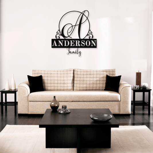 Wall Art Black / 12 Inch Custom Monogram Letter and Family Name Sign