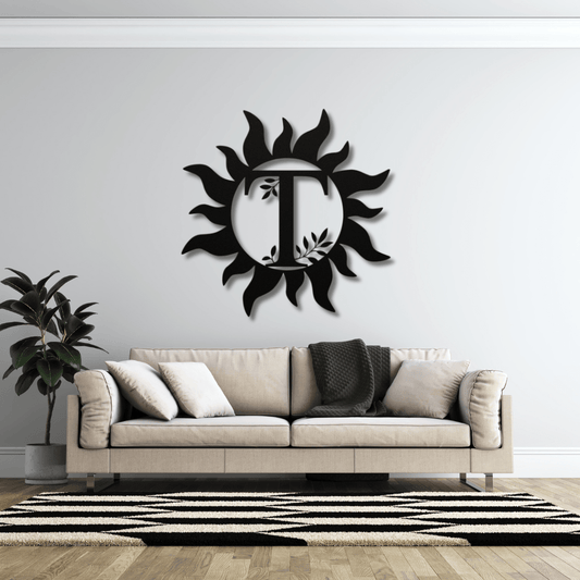 Wall Art Black / 12 Inch Custom Monogram Sun Wall Art