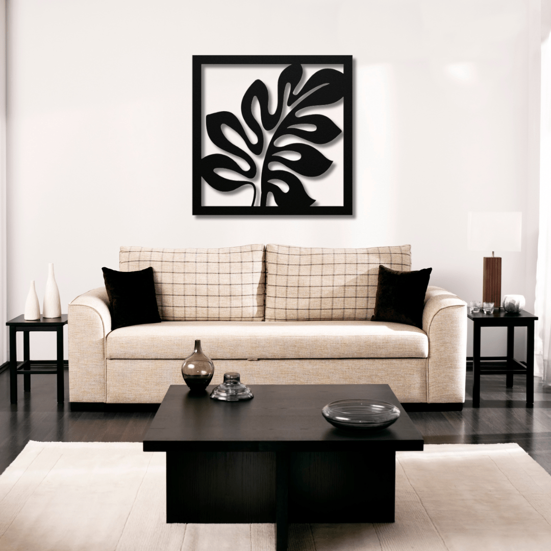 Wall Art Black / 12 Inch Decorative Leaf in a Square Frame