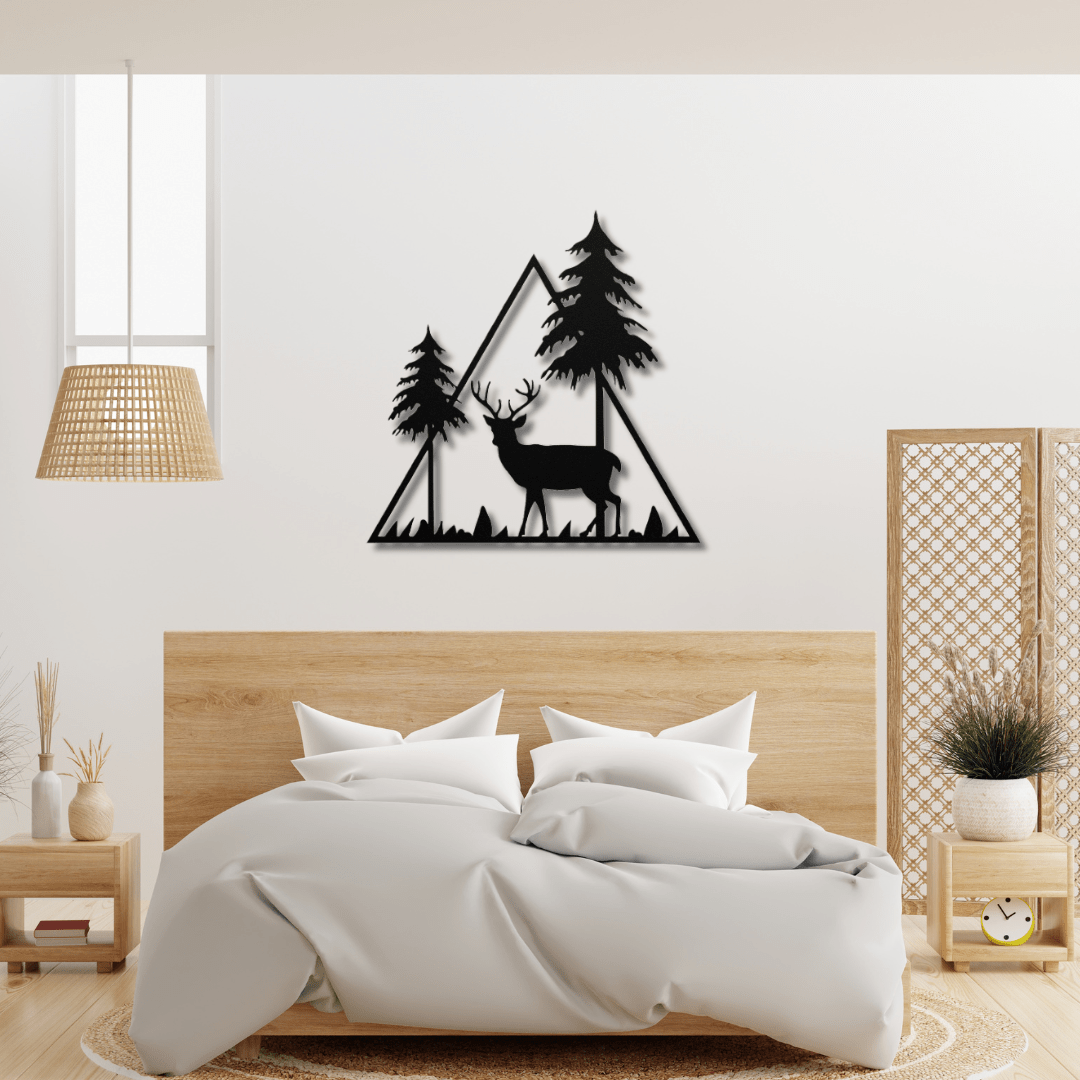 Wall Art Black / 12 Inch Deer Wall Art in Triangle Frame