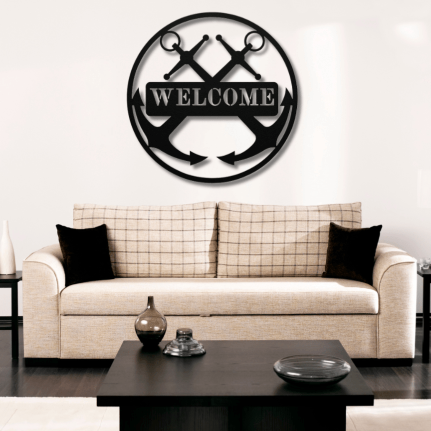 Wall Art Black / 12 Inch Double Anchor Welcome Sign