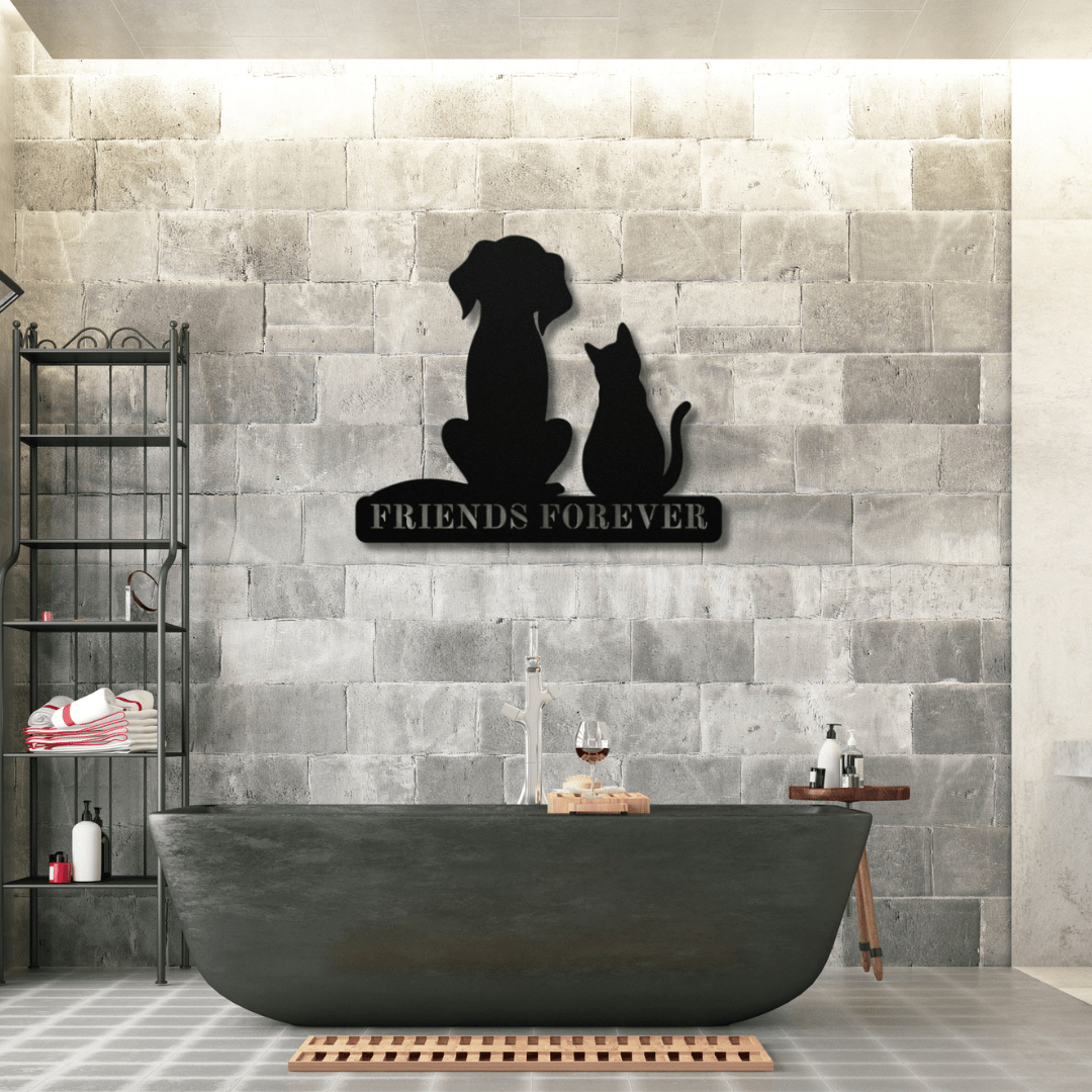 Wall Art Black / 12 Inch Friends Forever Cat and Dog Wall Art