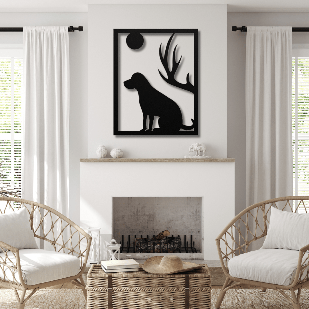 Wall Art Black / 12 Inch Gazing Dog in Rectangle Frame