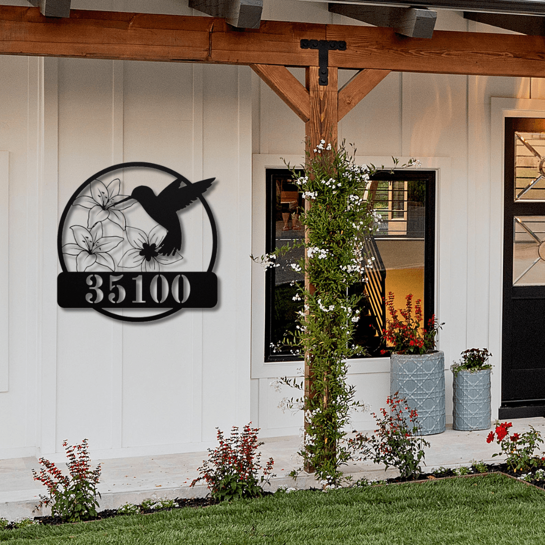 Wall Art Black / 12 Inch Hummingbird Custom Address Sign