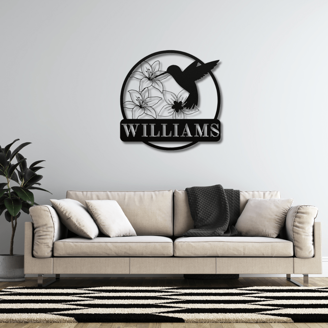 Wall Art Black / 12 Inch Hummingbird Custom Name Sign