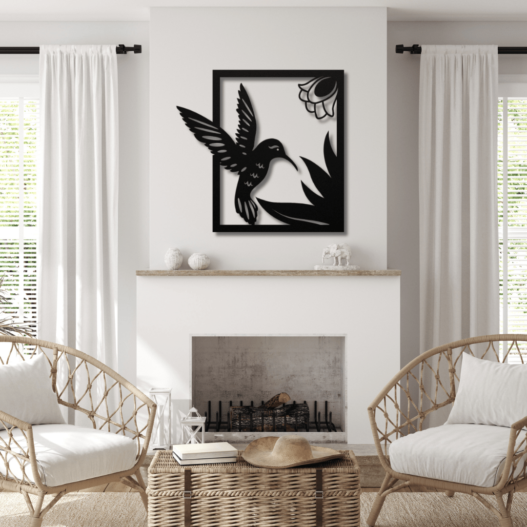 Wall Art Black / 12 Inch Hummingbird Wall Art in Rectangle Frame