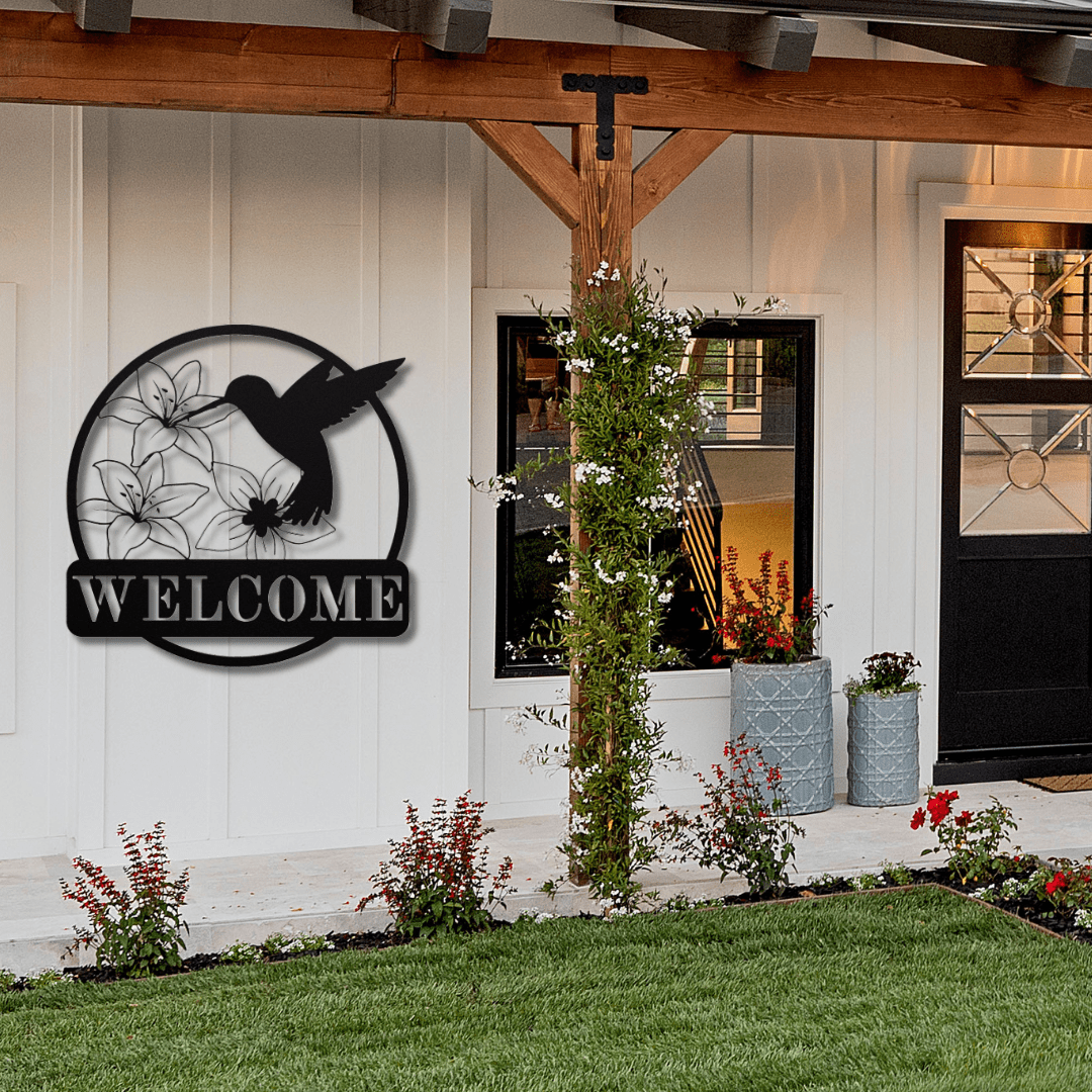 Wall Art Black / 12 Inch Hummingbird Welcome Sign