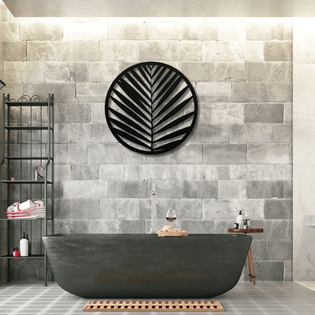 Wall Art Black / 12 Inch Leaf in a Circular Frame Wall Art