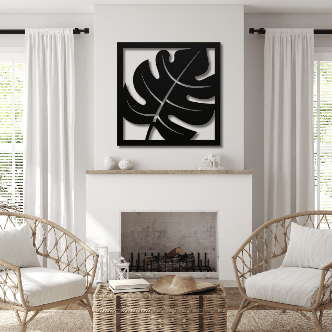 Wall Art Black / 12 Inch Leaf in a Square Frame Wall Decor