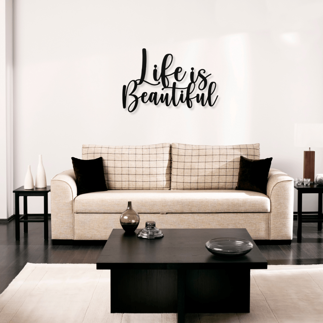 Wall Art Black / 12 Inch Life is Beautiful Word Art