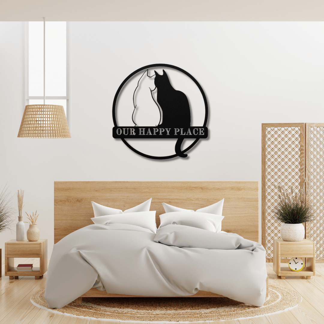 Wall Art Black / 12 Inch Our Happy Place Cat Wall Art