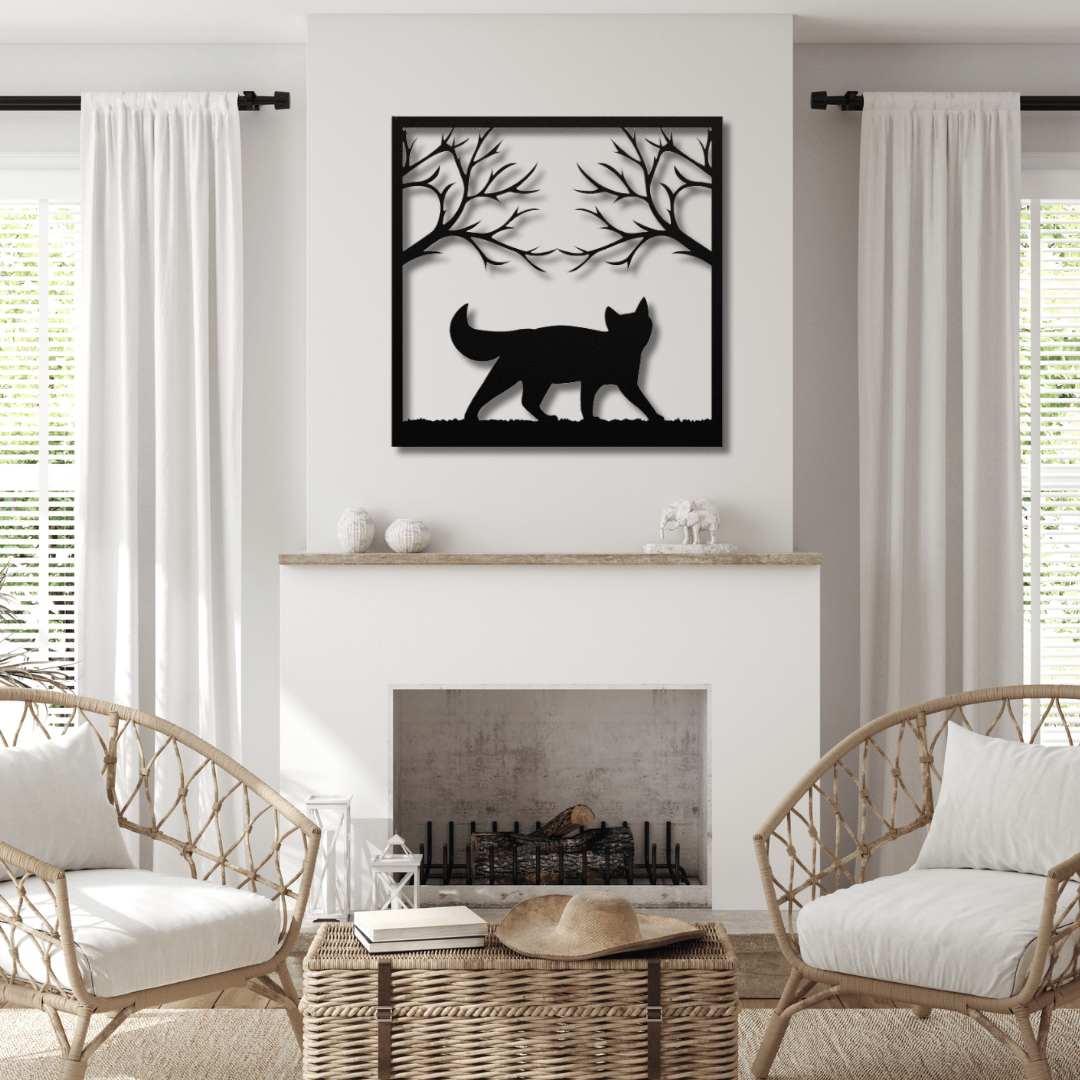 Wall Art Black / 12 Inch Outdoor Cat in Square Frame Wall Art