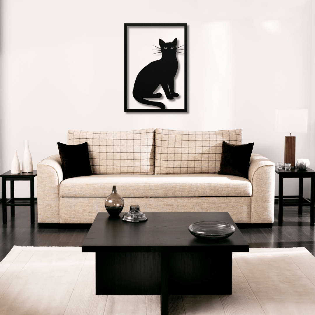 Wall Art Black / 12 Inch Single Cat Wall Art in Rectangle Frame