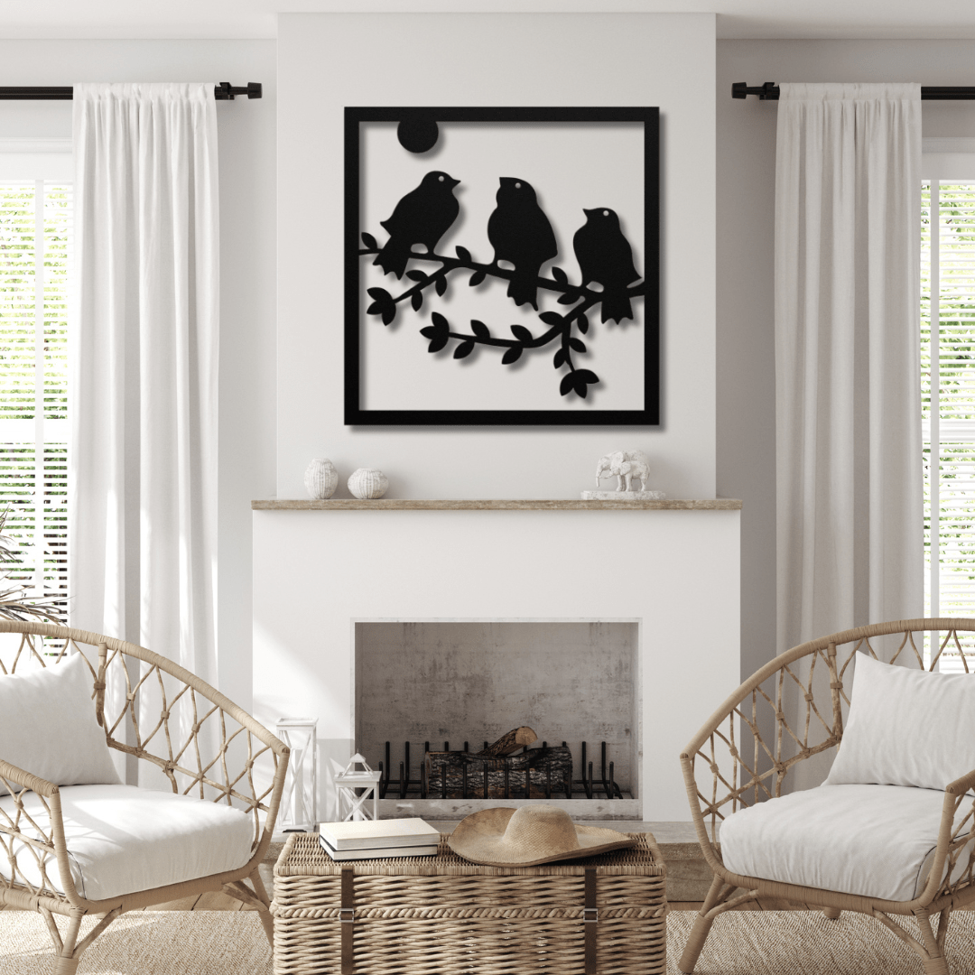 Wall Art Black / 12 Inch Three Bird Wall Art in Square Frame