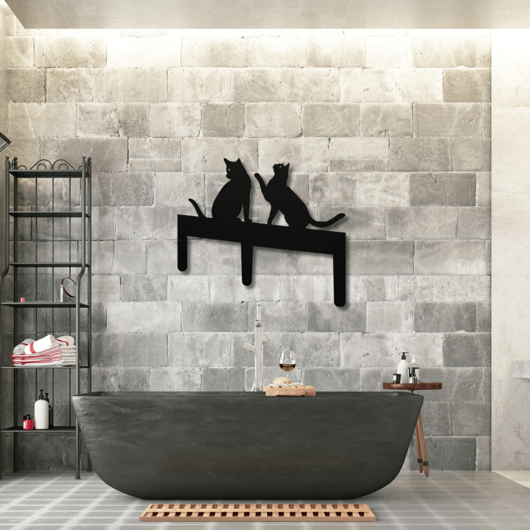 Wall Art Black / 12 Inch Two Cats Wall Art