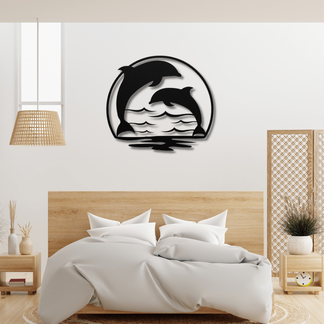 Wall Art Black / 12 Inch Two Playful Dolphins Wall Art