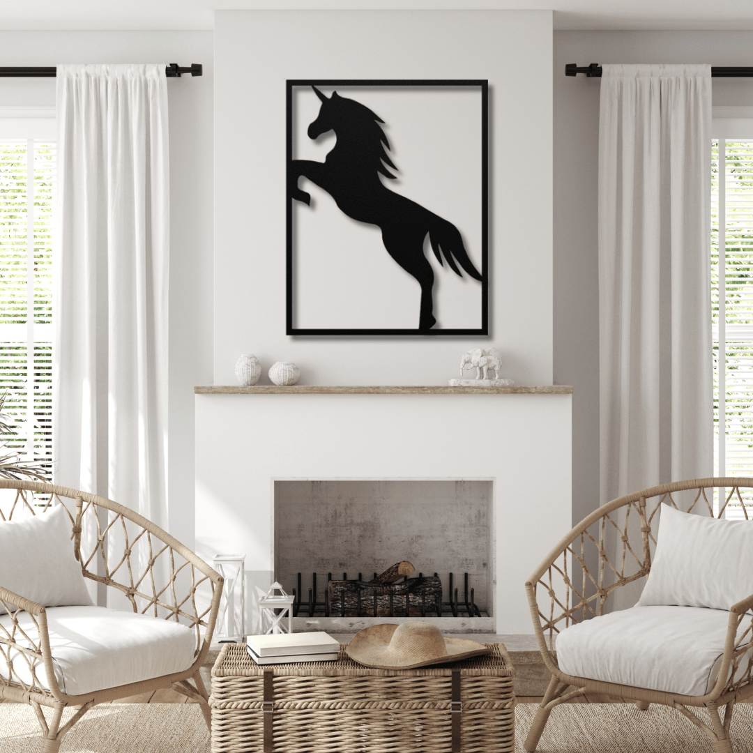 Wall Art Black / 12 Inch Unicorn in Rectangle Frame