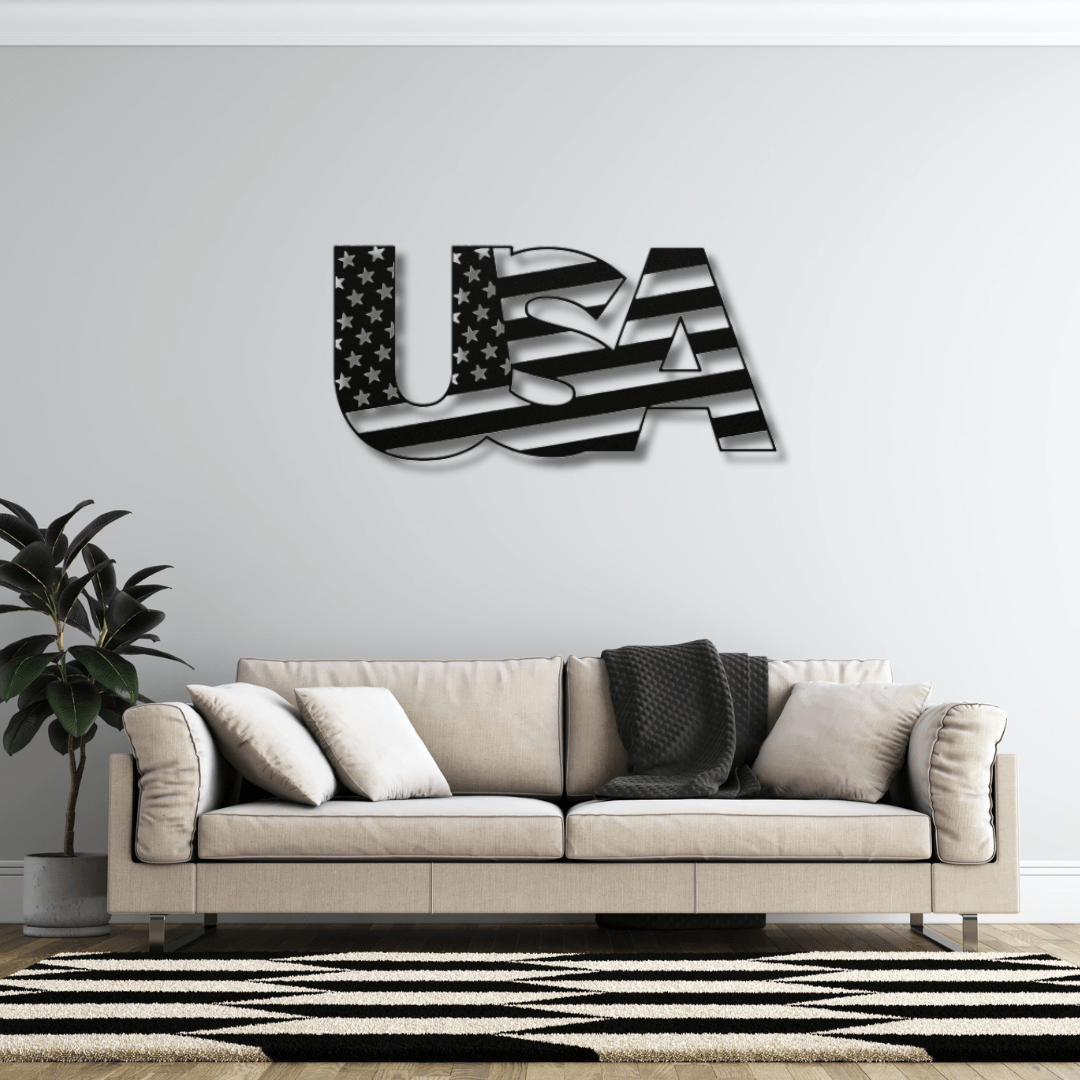 Wall Art Black / 12 Inch USA Metal Word Art