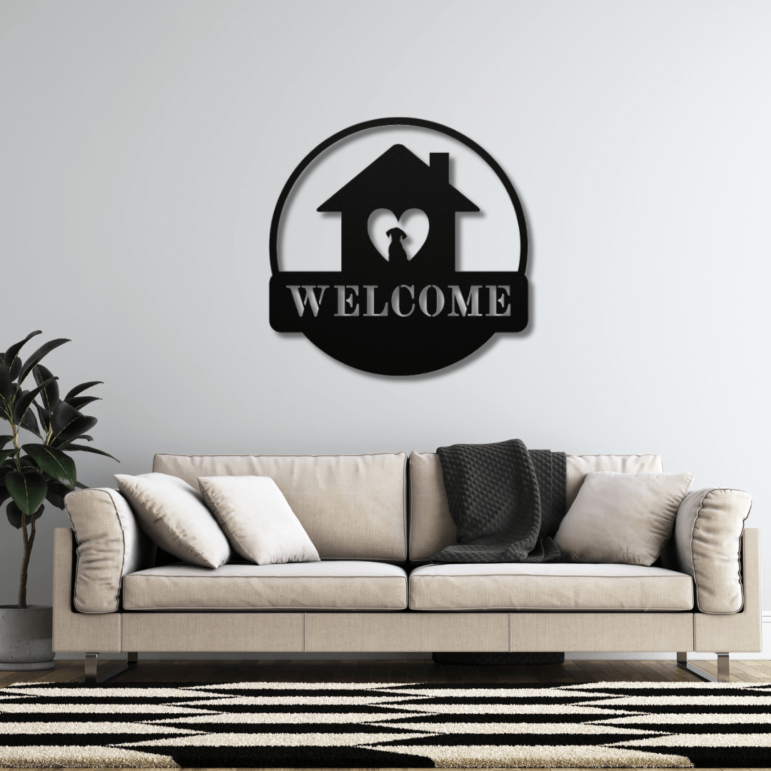 Wall Art Black / 12 Inch Welcome Sign with Dog