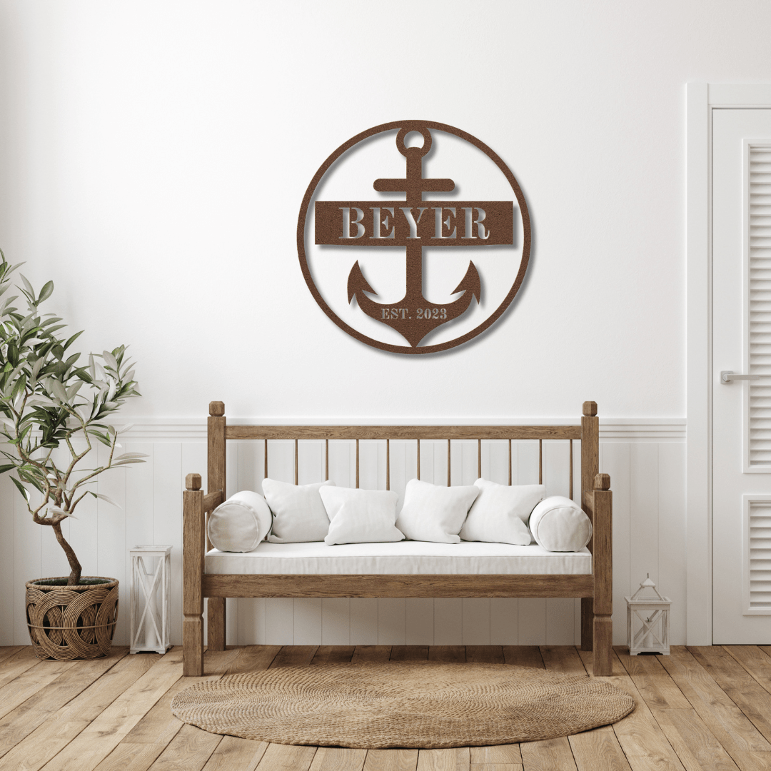 Wall Art Copper / 12 Inch Boat Anchor Custom Name Sign with Established Date