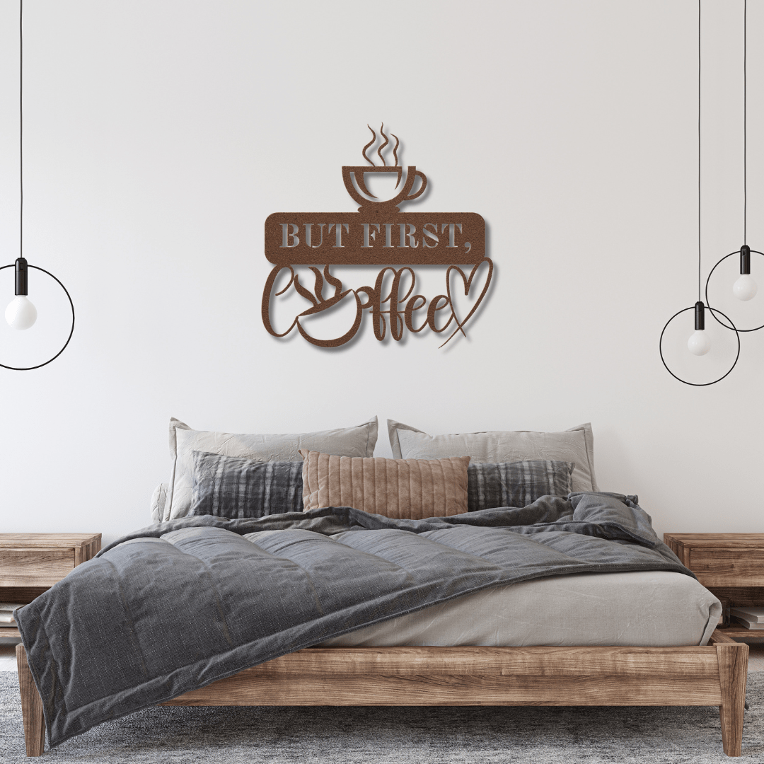 Wall Art Copper / 12 Inch But First, Coffee Wall Art with a Heart