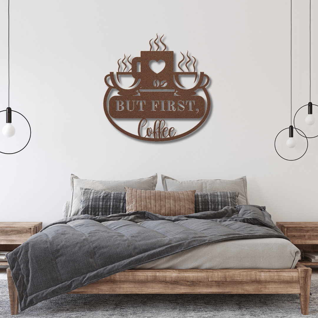 Wall Art Copper / 12 Inch But First, Coffee Wall Art with Love in Each Cup