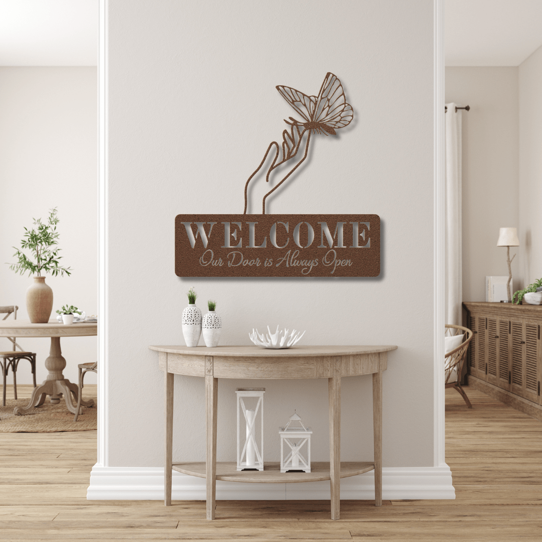 Wall Art Copper / 12 Inch Butterfly Welcome Sign