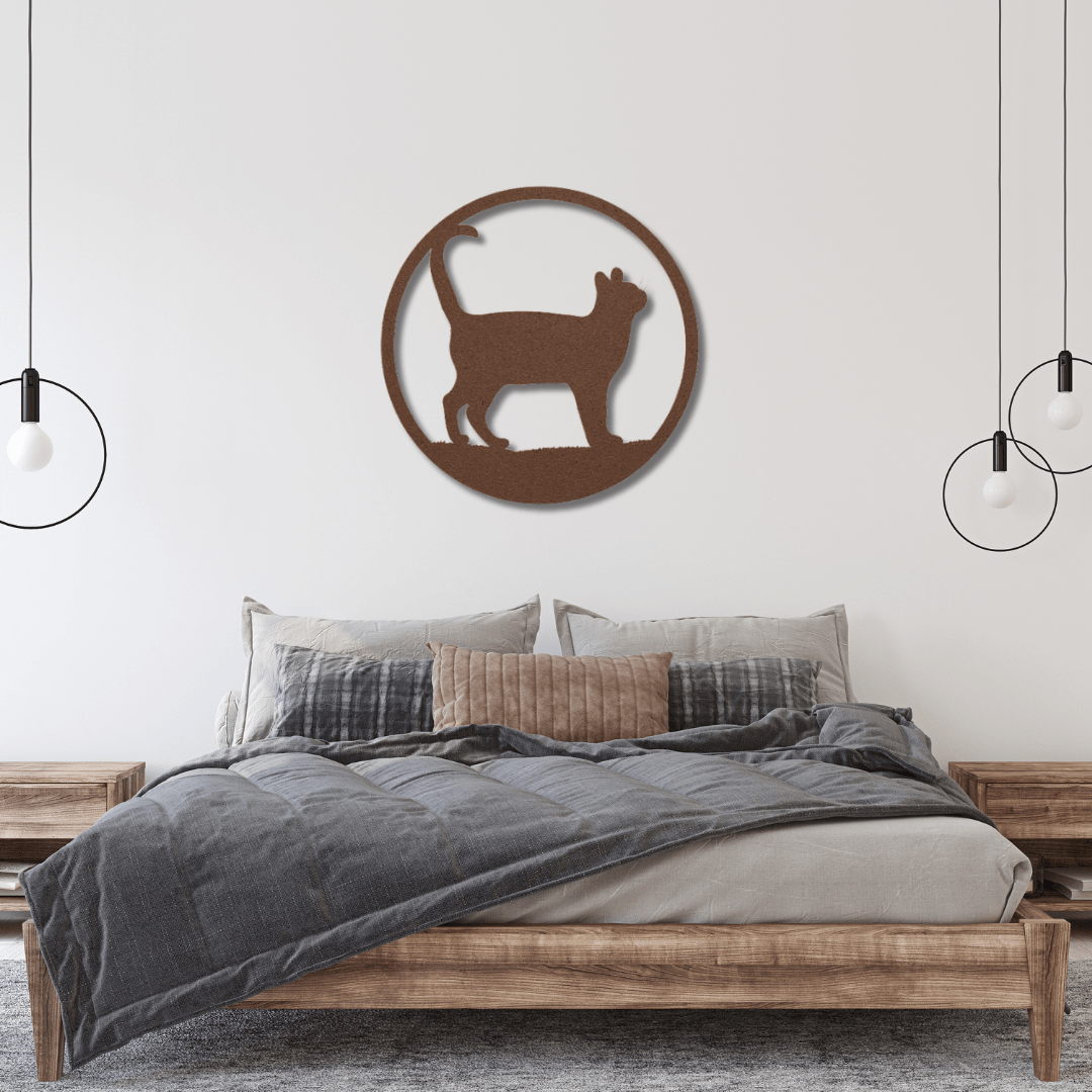 Wall Art Copper / 12 Inch Cat in a Circular Frame