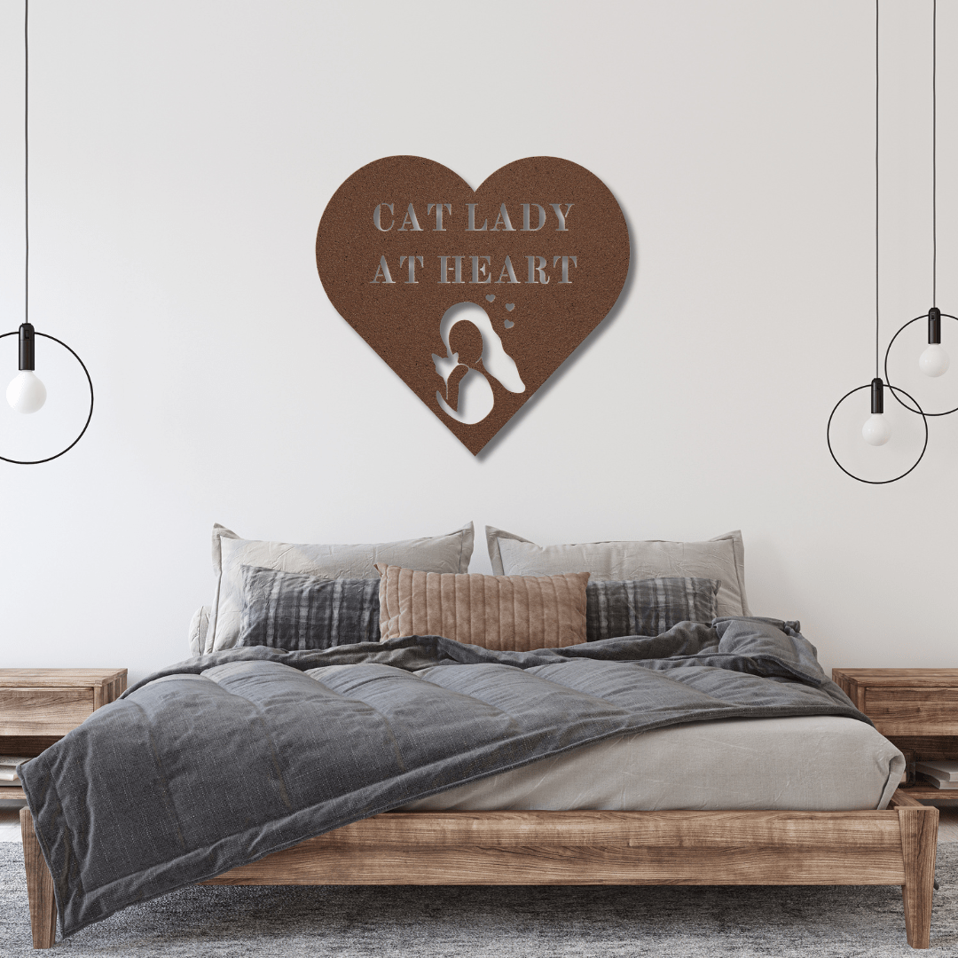 Wall Art Copper / 12 Inch Cat Lady At Heart Wall Art in a Heart Shape