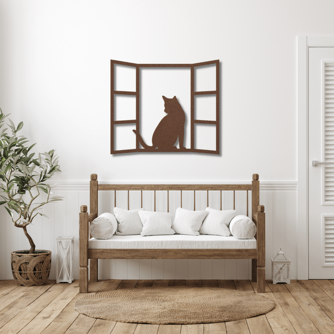 Wall Art Copper / 12 Inch Cat Sitting in a Windowsill