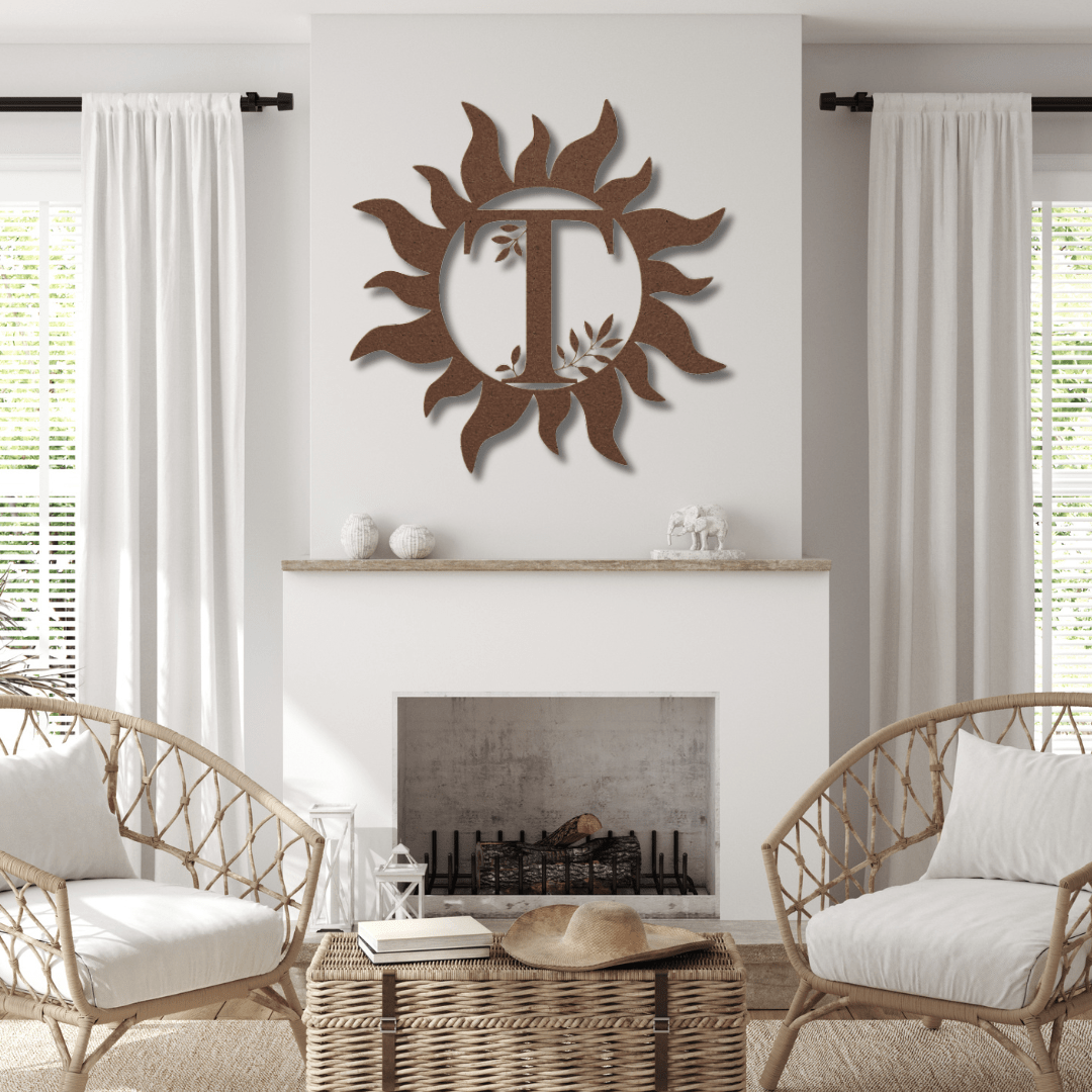 Wall Art Copper / 12 Inch Custom Monogram Sun Wall Art