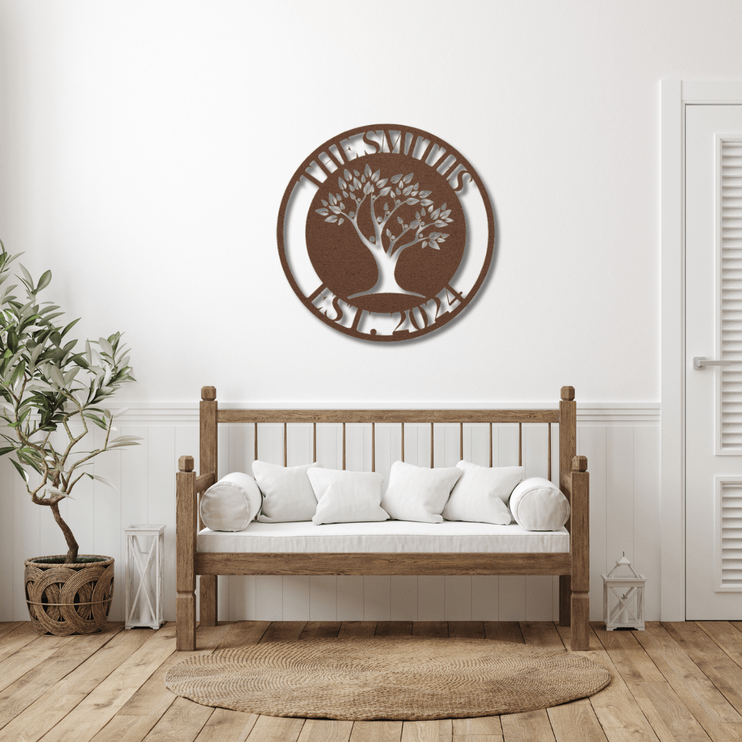 Wall Art Copper / 12 Inch Custom Name Sign with Family Tree