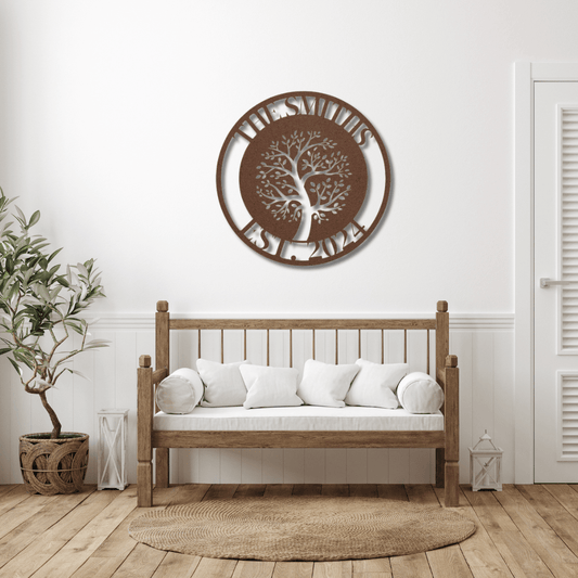 Wall Art Copper / 12 Inch Custom Name Sign with Family Tree Wall Art