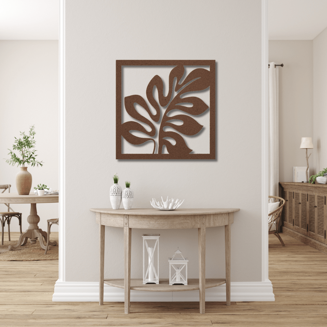 Wall Art Copper / 12 Inch Decorative Leaf in a Square Frame