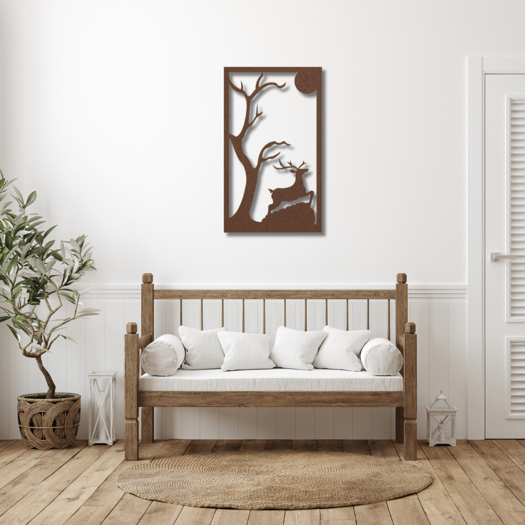 Wall Art Copper / 12 Inch Deer Running Wall Art in Rectangle Frame