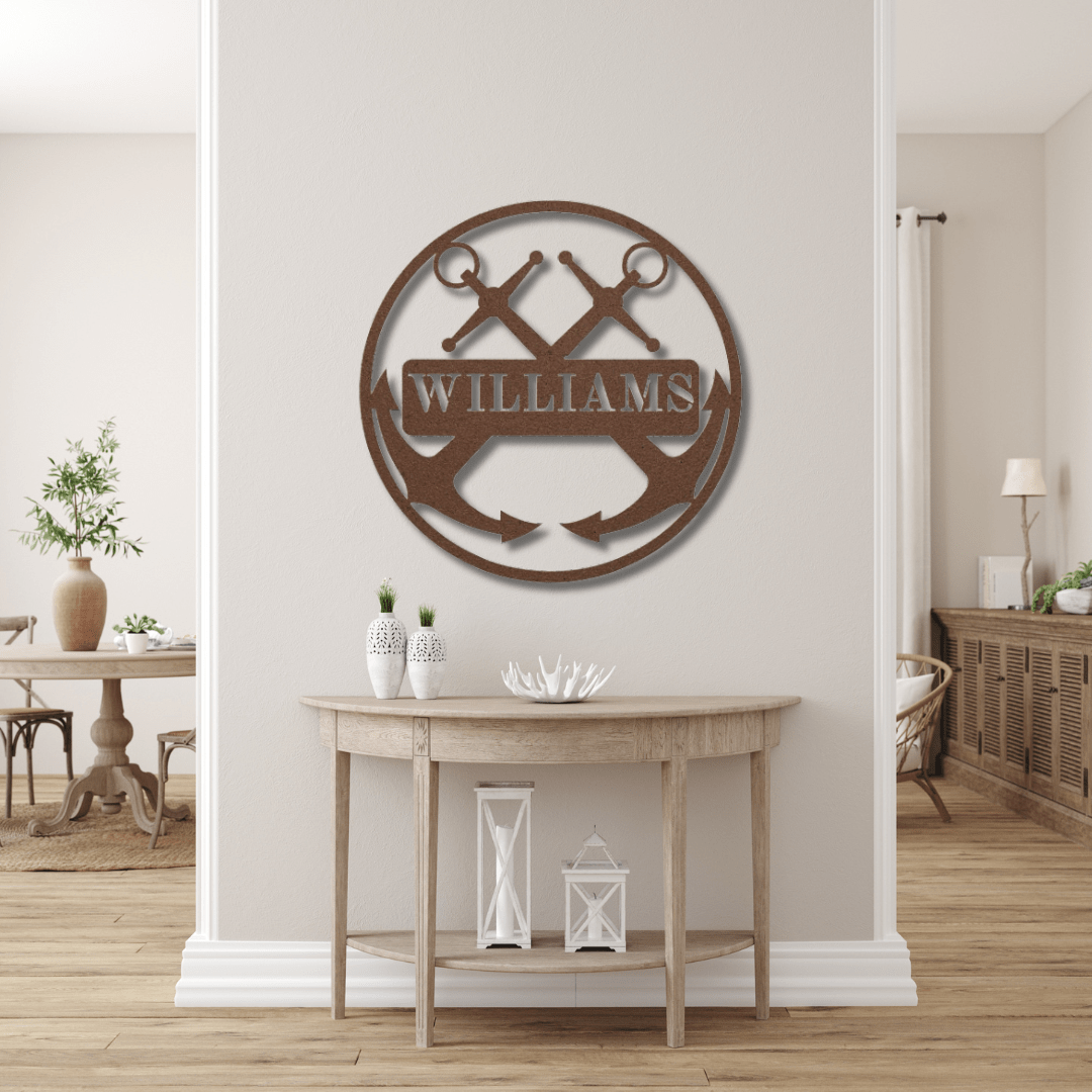 Wall Art Copper / 12 Inch Double Anchor Custom Name Sign