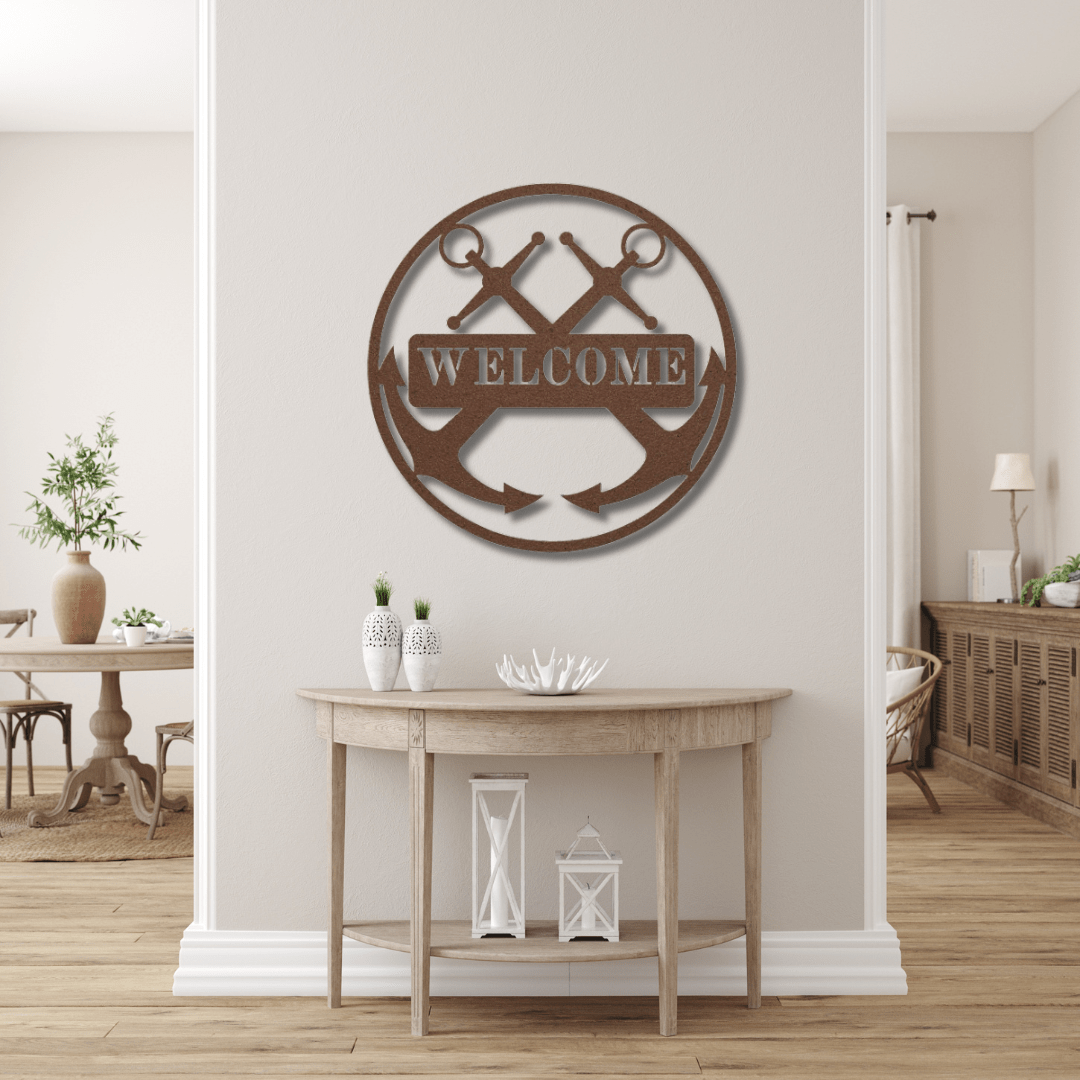 Wall Art Copper / 12 Inch Double Anchor Welcome Sign