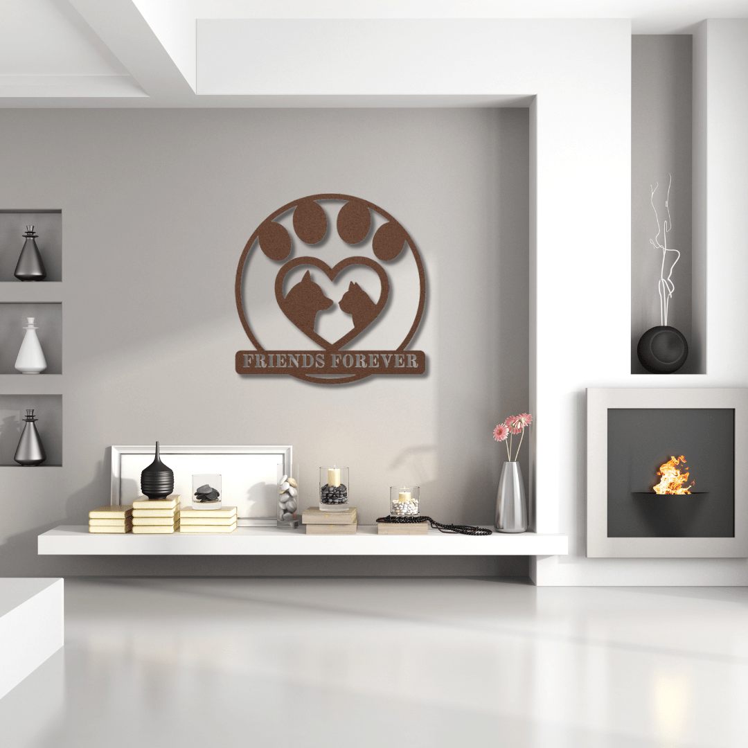 Wall Art Copper / 12 Inch Friends Forever Cat and Dog Heart Paw Print Wall Art