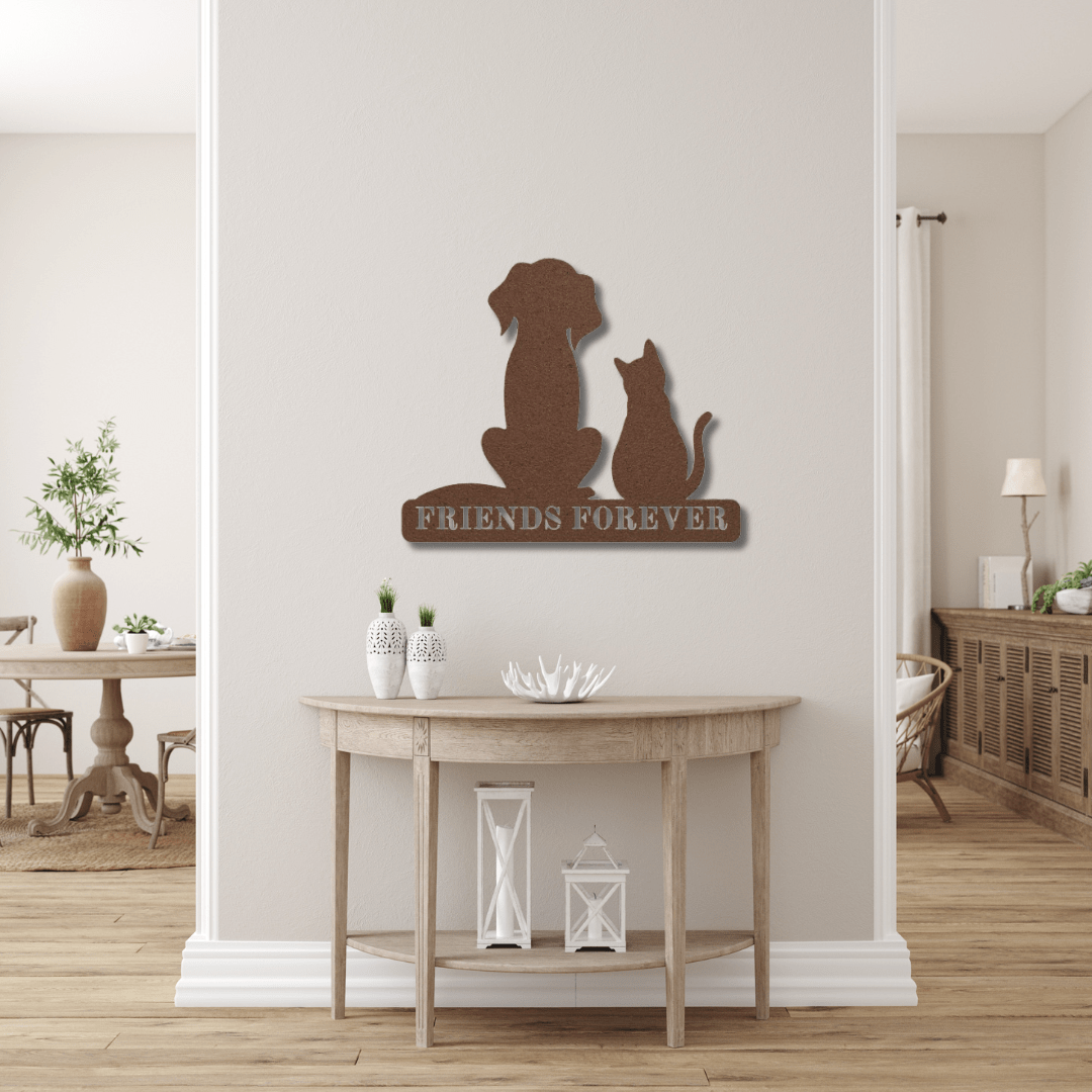 Wall Art Copper / 12 Inch Friends Forever Cat and Dog Wall Art